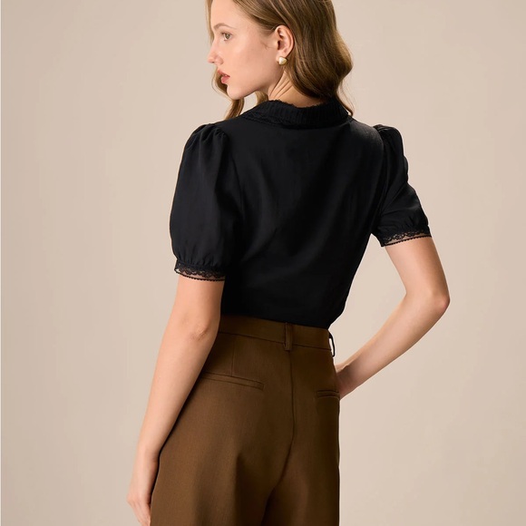 RIHOAS Black Puff Sleeve Blouse with Peter Pan Collar - Picture 2 of 5